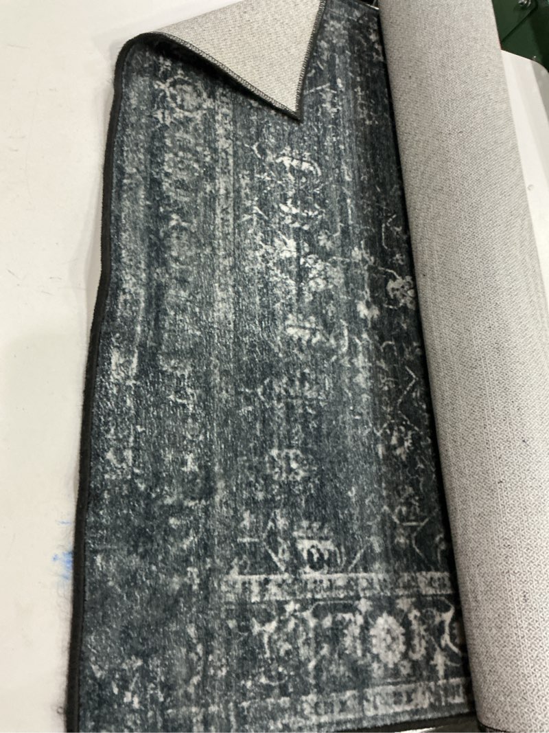 Condition photo showing As Is for Morebes Black Vintage Rug Runners for Hallway, 2.5x8 Washable Floral Entryway Runner Rug Non Slip, D