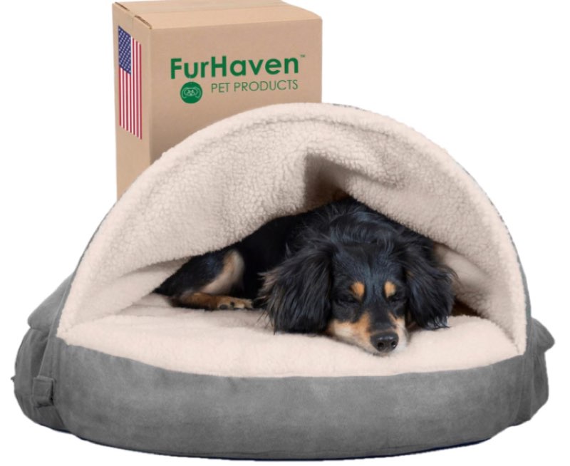 furhaven 26" round cooling gel dog bed for medium/small dogs w/ removable washable cover, for dogs up to 30 lbs - sherpa & suede snuggery - gray, 26-inch