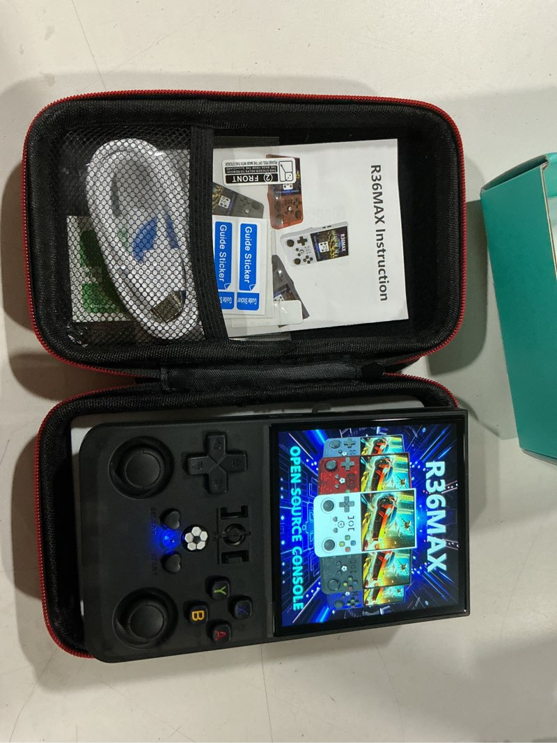 Condition photo showing Good Condition for r36max retro handheld game console, 4.0-inch hd ips screen, 4000mah battery, 64gb storage, built-in 18,000+ classic game, 30+ emulators, black