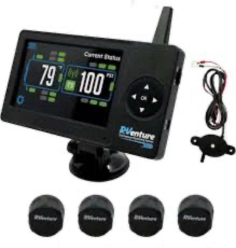 RVenture RV Tire Pressure Monitoring System with 4 Cap Sensors and Color Display for Metal/Rubber Va