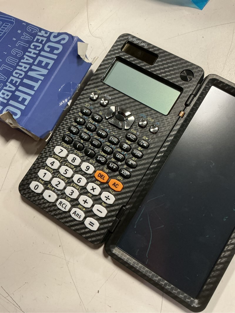 Condition photo showing Good Condition for scientific calculators for students 991es office calculators desktop, roatee 4-line display calculator with erasable lcd writing tablet, solar battery power with notepad calculator school supplies