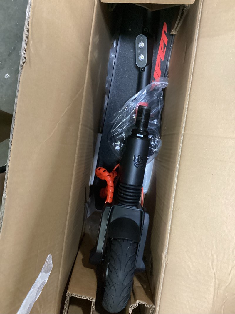 Condition photo showing As Is for hyper skute folding electric scooter 36 volt lithium battery powered scooter - black/red