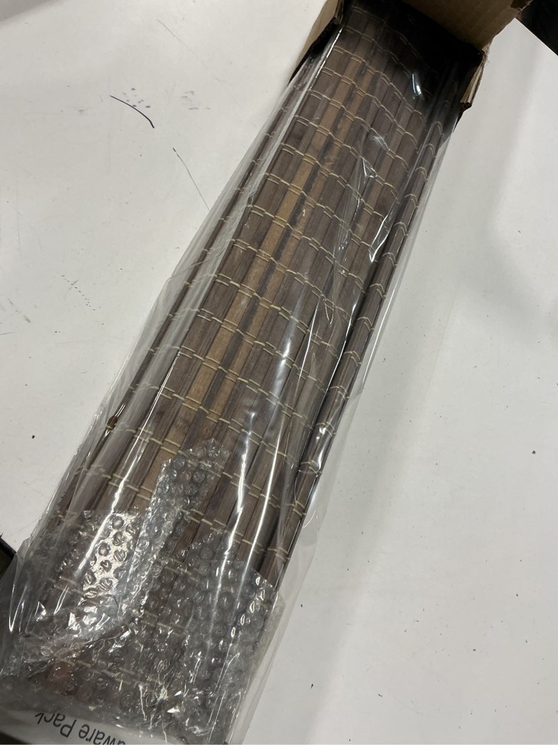Condition photo showing Good Condition for lazblinds cordless bamboo roman shades, privacy blinds for interior windows, room darkening roll up bamboo blinds for home & patio, 27.5" w x 64" h, bdp-driftwood privacy - driftwood 27 1/2" w x 64" h