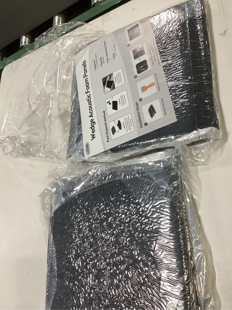 Condition photo showing New/Like New for Sound Proof Foam Panels - 12 x 12 x 2 Inches 2 Pack Wedges Acoustic Foam Panels Sound Proofing Padding for Walls and Ceiling High Density Foam Studio Foam (Black) 12 x 12 x 2 Inches Black - 2 Pack Wedge Panels