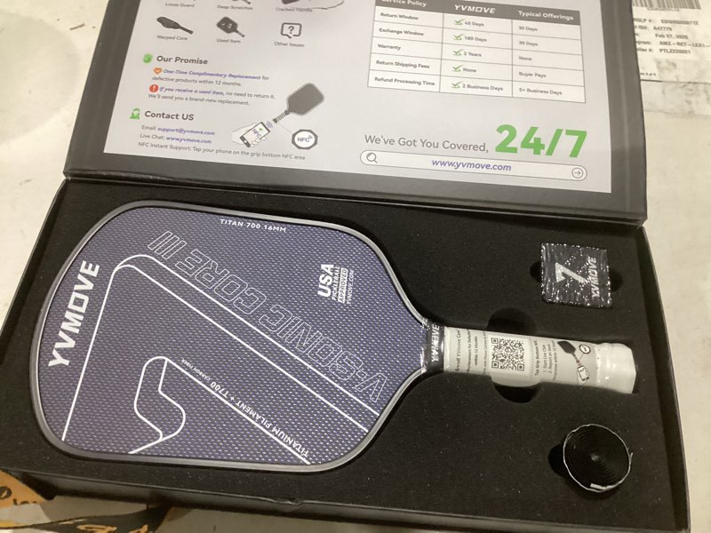Condition photo showing New/Like New for Pickleball Paddles for Advanced Players | Control & Power | Ti-Carbon Hybrid Face | V-Sonic IV Kinetic Core 16MM | Large Sweet Spot | Mid-Weight | Extended Grip | USAPA Approved Titan700 TiCarbon (Black)