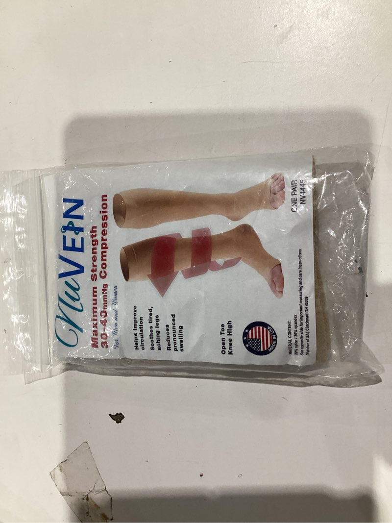 Condition photo showing New/Like New for NuVein Medical Compression Stockings, 30-40 mmHg Support, Women & Men Knee Length, Open Toe, Beige, 2X-Large Beige 2X-Large 30 - 40 mmHg