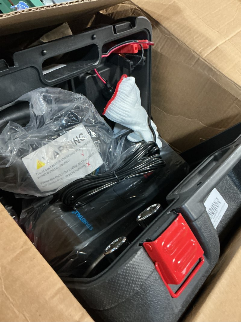 Condition photo showing Good Condition for standtall electric car jack kit 5 ton 12v hydraulic floor jack with impact wrench and tire inflator pump lift jack with led light for suv sedan truck road emergency tire change black jack+portable wrench