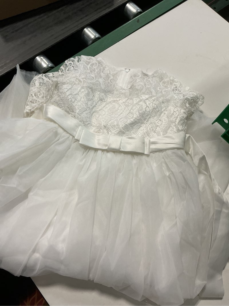 Condition photo showing As Is for Girls Flower Vintage Floral Lace 3/4 Sleeves Floor Length Dress Wedding Party Evening Formal Pegeant Dance Gown White 3-4T