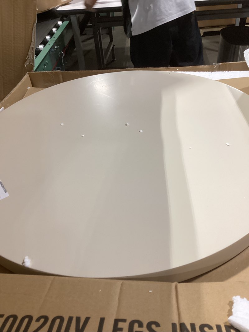 Condition photo showing Good Condition for Roundhill Furniture Perth Contemporary Round End Table with Shelf Ivory