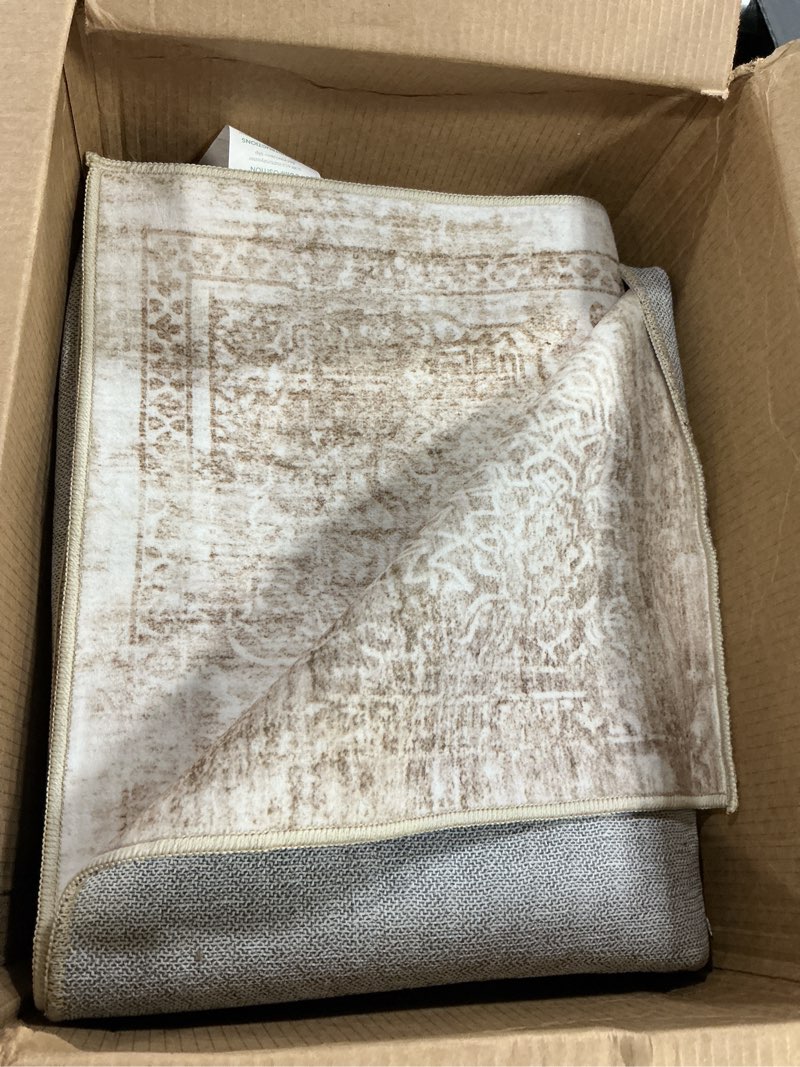 Condition photo showing As Is for iohouze abstract area rugs 6x9 ft washable rugs for living room, non slip dining room rug, printed faux wool rugs for bedroom, floor carpet for office nursery playroom, grey beige 6' x 9' (rectangular) ash grey/beige