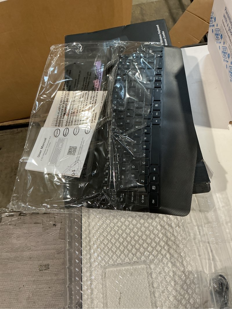 Condition photo showing Good Condition for wireless keyboard and mouse backlit, wrist rest, led mouse, rechargeable ergonomic keyboard with phone holder, silent light up combo for computer, mac, pc, laptop, chromebook - sablute km22 ultra+ black