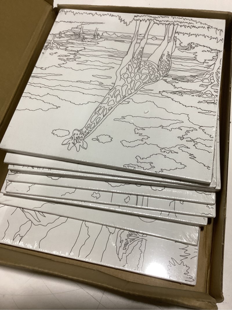 Condition photo showing Good Condition for GLASSWINDS 12 Pcs Pre Drawn Canvas to Paint for Adults, 8 x 8 Inch Sip and Painting Kit Outline Canvas Art Pre Printed Canvases for Painting Canvases With Pictures to Paint Party Set(Mixed Style) Animal Scenery