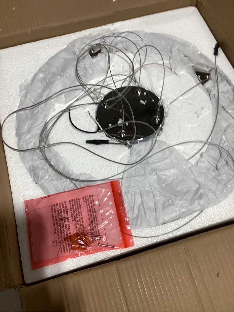 Condition photo showing New/Like New for LED Chandelier, Modern Crystal Chandeliers, 17’’ Pendant Light Fixture 3/4/5000K Dimmable, Adjustable Height Flush Mount Ceiling Light for Dining Room, Stairwell, Entryway, Bedroom, ETL Listed