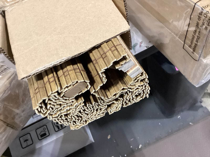 Condition photo showing Good Condition for lazblinds cordless bamboo roman shades, privacy blinds for interior windows, room darkening roll up bamboo blinds for home & patio, 30" w x 64" h, highfield teak