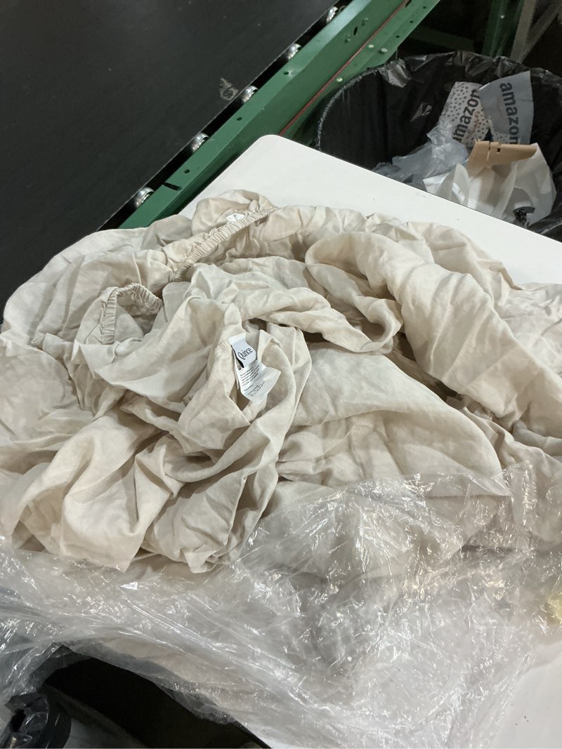Condition photo showing As Is for quince european linen fitted sheet set 3 pieces sand full 