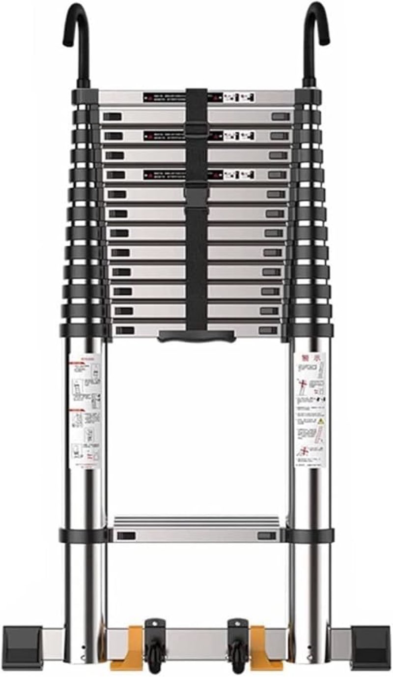 Aluminium Extending Ladder 5M 6M 7M 8M, Foldable Compact Telescopic Extension Tall Ladders with Hooks and Stabilizer Bar, Home Building Rooftops Telescoping Ladder (Size : 7m/23 ft