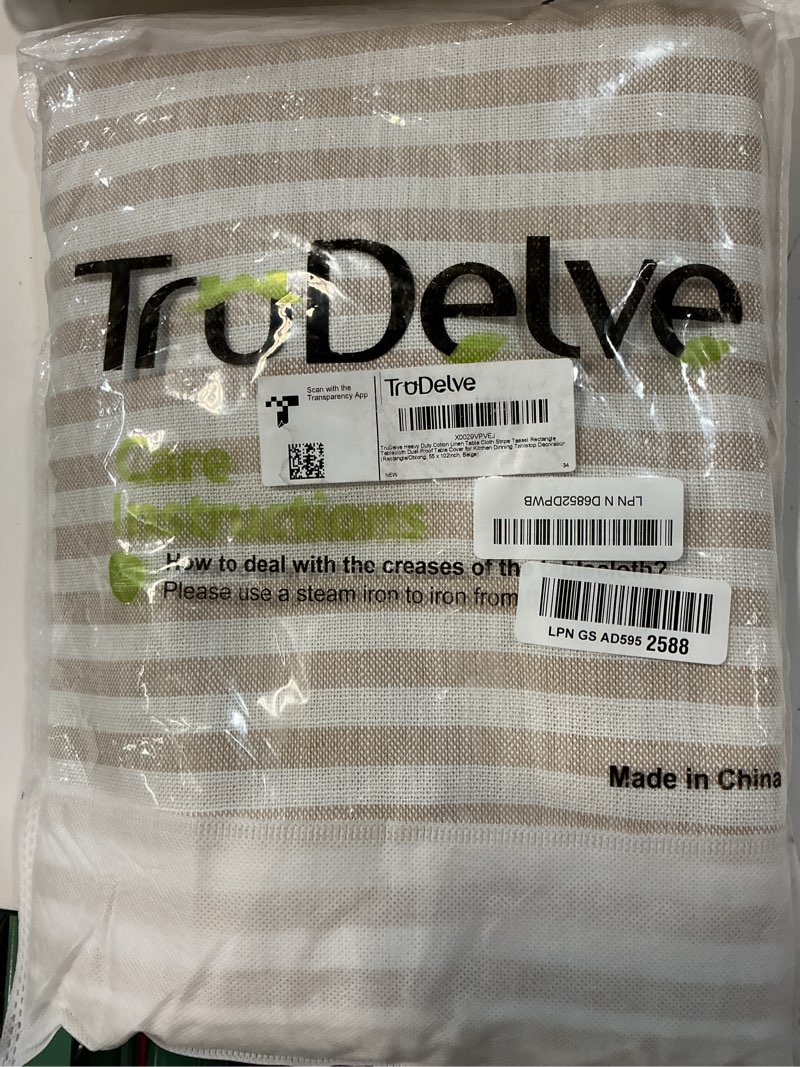 Condition photo showing Good Condition for trudelve rectangle tablecloths beige striped tablecloth 102 inch long boho fabric cloth tablecloths for rectangle tables (beige,102"x55",rectangular) beige 102" x 55" (rectangular)