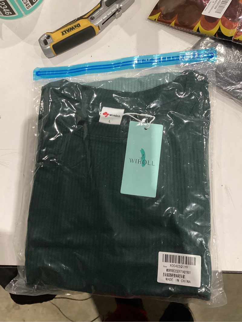 Condition photo showing New/Like New for WIHOLL Womens Long Sleeve Dress Loose Fit Casual Crewneck Flowy Mini Dresses with Pockets Fall Fashion C-color Block Green Large