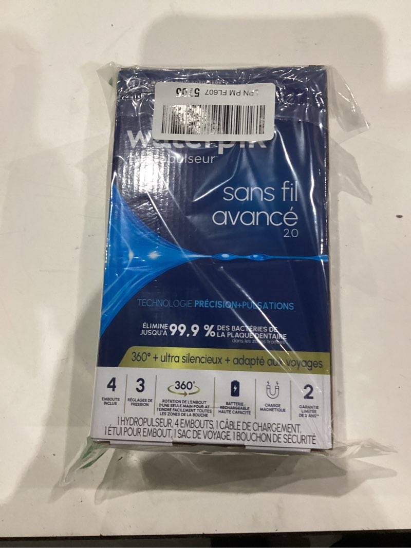 Condition photo showing New/Like New for Waterpik Cordless Advanced 2.0 Water Flosser For Teeth, Gums, Braces, Dental Care With Travel Bag and 4 Tips, ADA Accepted, Rechargeable, Portable, and Waterproof, White WP-580, Packaging May Vary