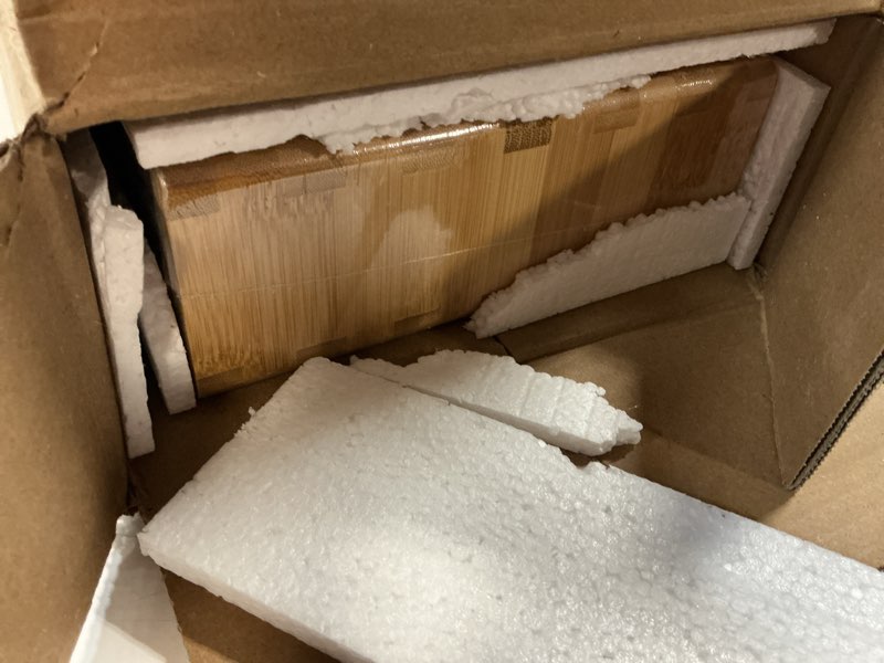 Condition photo showing Good Condition for Bamboo Monitor Stand Riser with Drawer, Ergonomic Computer Riser for Desk with Cable Management & Storage Organizer, Wood Monitor Stand for Home Office