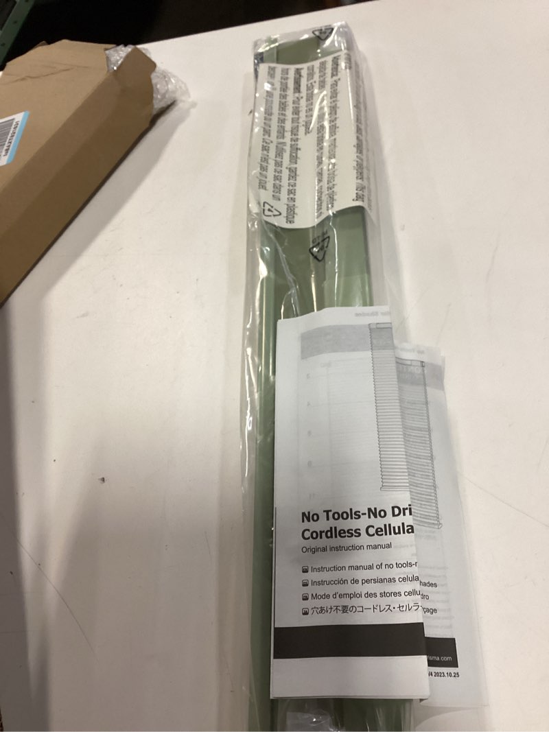 Condition photo showing Good Condition for LazBlinds Cordless Cellular Shades, No Tools No Drill Blackout Honeycomb Shades Pleated Blinds for Windows, 24" W x 64" H, Green Blackout-green 24'' W x 64'' H