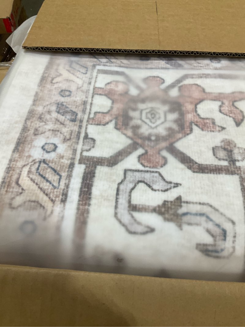 Condition photo showing New/Like New for Washable Rug 6x9 Area Rugs: Boho Vintage Distressed Oriental Medallion Neutral Thin Large Rug Carpet for Living Room Bedroom Dining Room Home Office Decor - Beige Beige 6' x 9' (Rectangular)