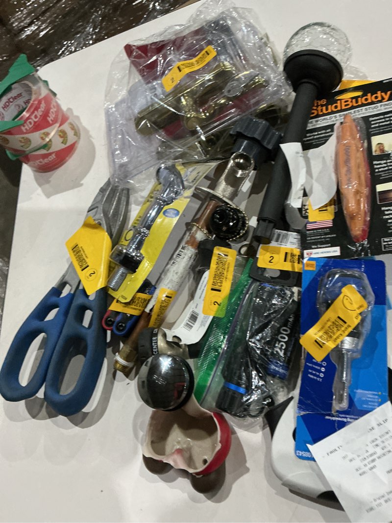 Condition photo showing As Is for assorted home improvement lot (small tools, screw, home accessories, etc.)