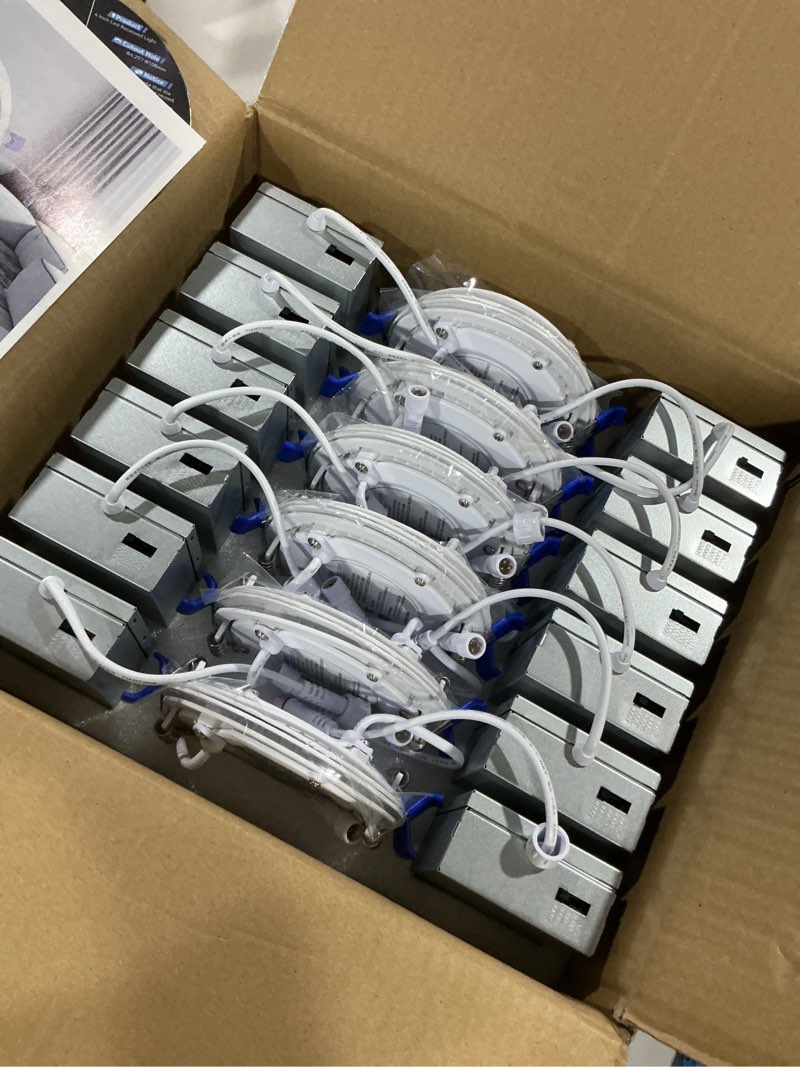 Condition photo showing Good Condition for ensenior 12 pack 4 inch led recessed light, dimmable, 2700k-5000k 5cct, 750lm high brightness, 9w 120v, 3 pin, erl-9x-etl, damp rated, ultra-thin canless wafer ceiling light - etl & fcc & ic 2700/3000/3500/4000/5000k - 5cct white 4 inch