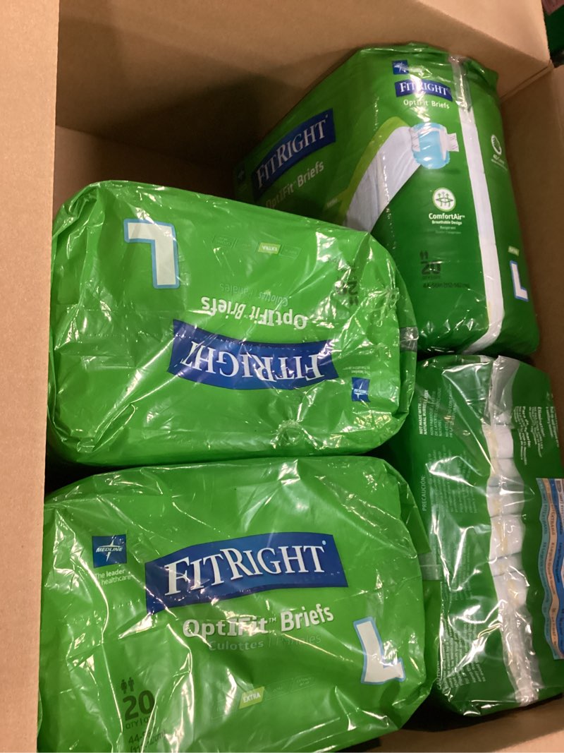 Condition photo showing New/Like New for FitRight OptiFit Extra Adult Briefs, Incontinence Diapers with Tabs, Moderate Absorbency, Large, 44 to 56", 20 Count (Pack of 4) 80 Count Large
