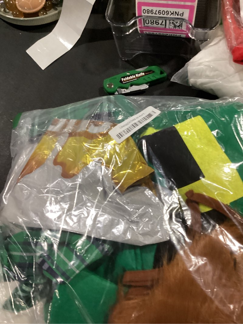 Condition photo showing Good Condition for 12 ft st patrick's day skeleton clothing costume accessories large hat beard plaid skirt and inflatable beer for garden lawn irish outdoor decor
