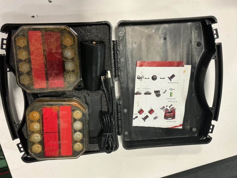 Condition photo showing As Is for magnetic wireless trailer lights, 2.4ghz rechargeable led tow lights kit with ip67 waterproof, all-in-one brake turn signal tail lights for truck trailer rv boat camper