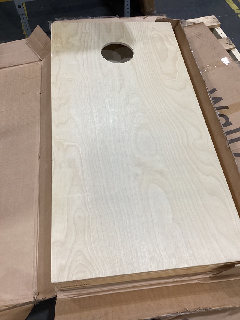 Condition photo showing As Is for gosports regulation size wooden cornhole set with natural wood finish - includes carrying case