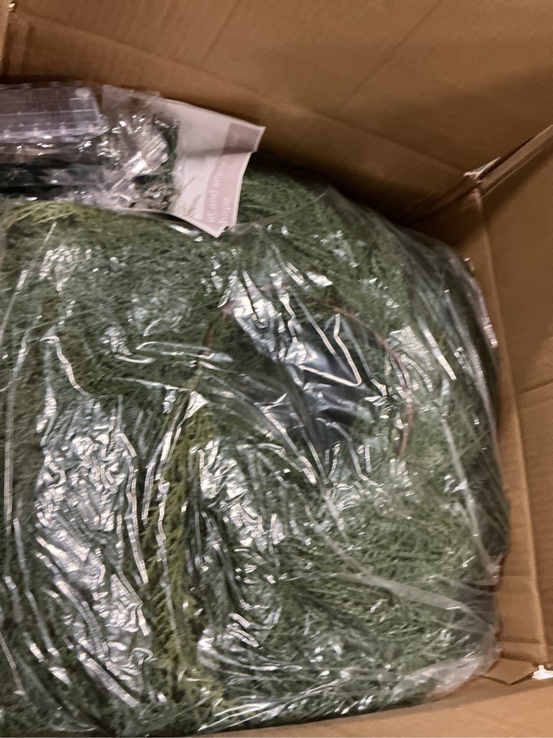 Condition photo showing New/Like New for Christmas Cedar Garland Realistic with Lights - 2 Pack Cypress Decorations 12ft for Mantle Lighted Faux Pine Garlands for Home Indoor Stairs Railing Fireplace 12 Ft Outdoor Prelit Door Decor 12 Ft 2