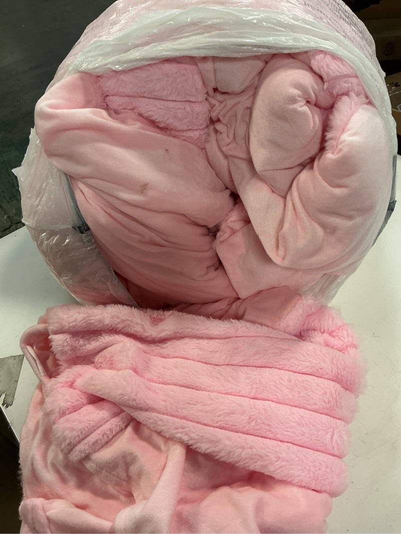 Condition photo showing As Is for Smoofy Fluffy Queen Comforter Set 3 Pieces - Pink Fleece Fluffy Comforter Set, Luxury Fuzzy Queen Bedding Set, Soft Warm Bed Set All Season, Heavy Faux Fur Comforter with 2 Pillow Cases 3 Piece-Queen (90”X90'') Pink