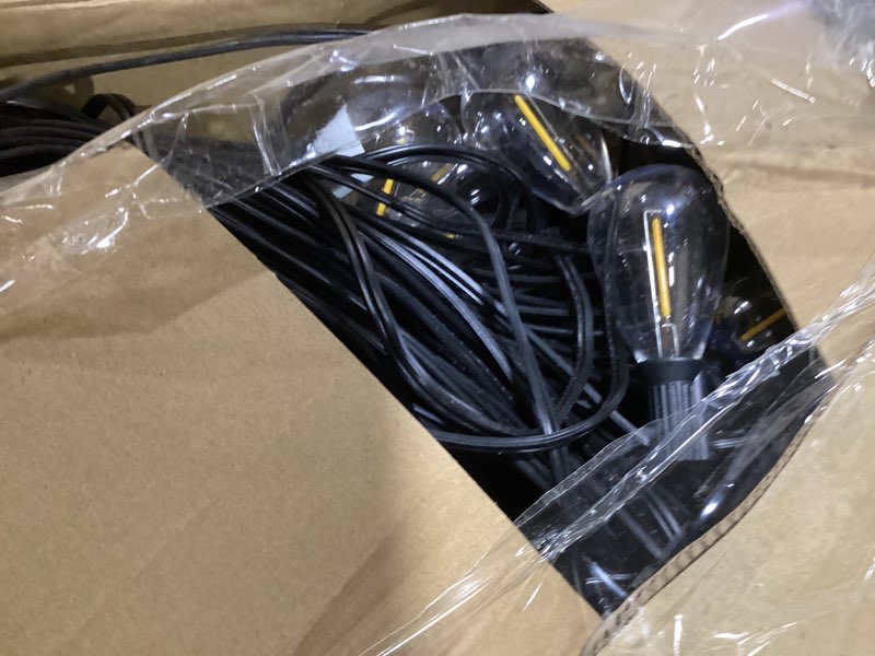 Condition photo showing Good Condition for 200ft outdoor string lights with remote, waterproof patio lights with 72+2 shatterproof led bulbs, low voltage adapter for backyard garden porch bistro decor, timer & dimmer modes warm white-2700k 200ft