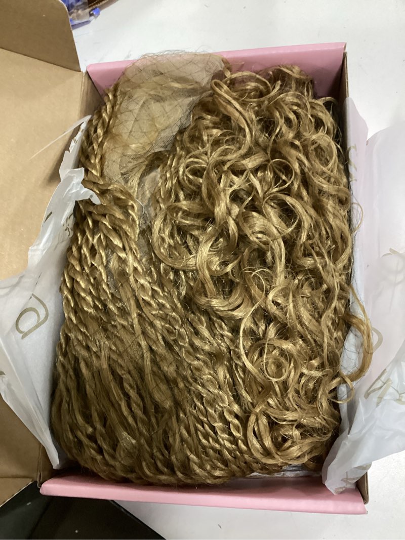 Condition photo showing Good Condition for 30 Inch Boho Braided Wigs for Black Women Knotless Boho island Twist Wig Single Full Lace Square Box Honey Blonde Braids Wig Pre Plucked with Baby Hair Beginner Friendly 32 Inch Honey Blonde
