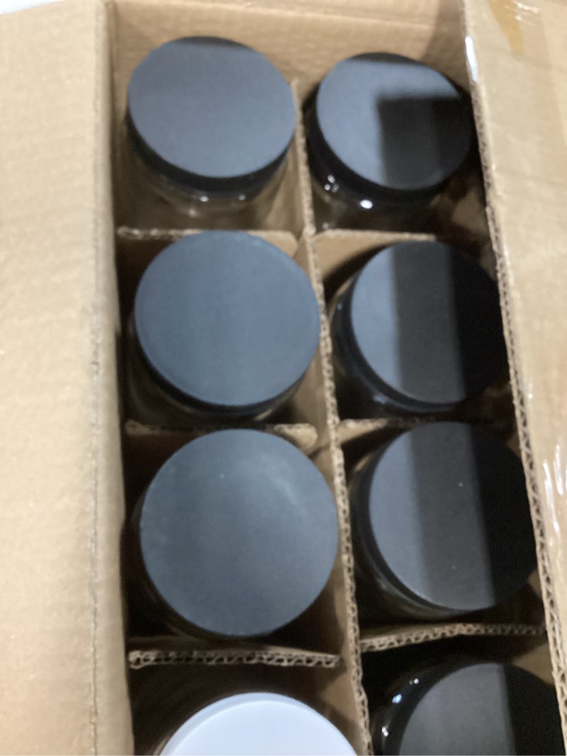 Condition photo showing New/Like New for 12 pack, 16 oz glass juice bottles with airtight lids, bonus 2 straws & perforated lids, reusable juicer, juicing bottle - clear drinking jars cups, water bottles, travel juice container, black caps black lids