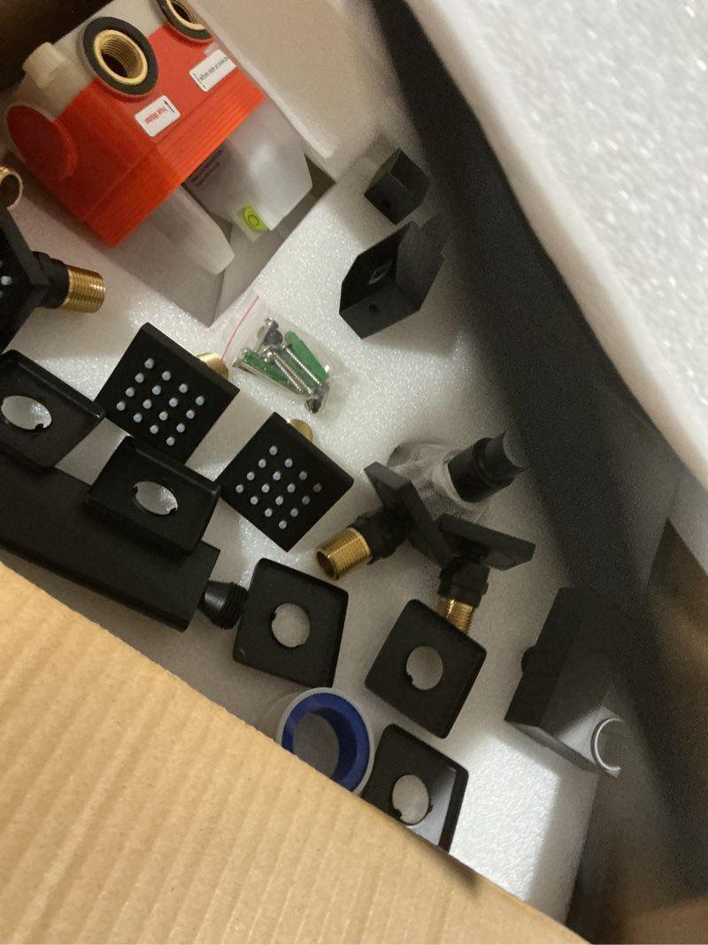 Condition photo showing As Is for SKOWLL Matte Black Shower Head LED Shower Faucet Set 3 Funtion Wall Mount Shower Head with Handheld and Shower Jets