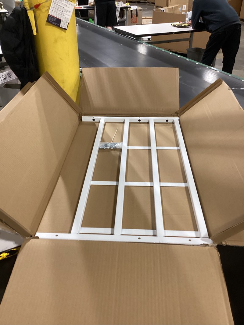 Condition photo showing As Is for Fixed Window Safety Guard 19”x 54” Adjustable Width Prevents Accidental Falls, Non-Egress, Tamper Resistant Screws Included, White, Single Pack 19x54 inches