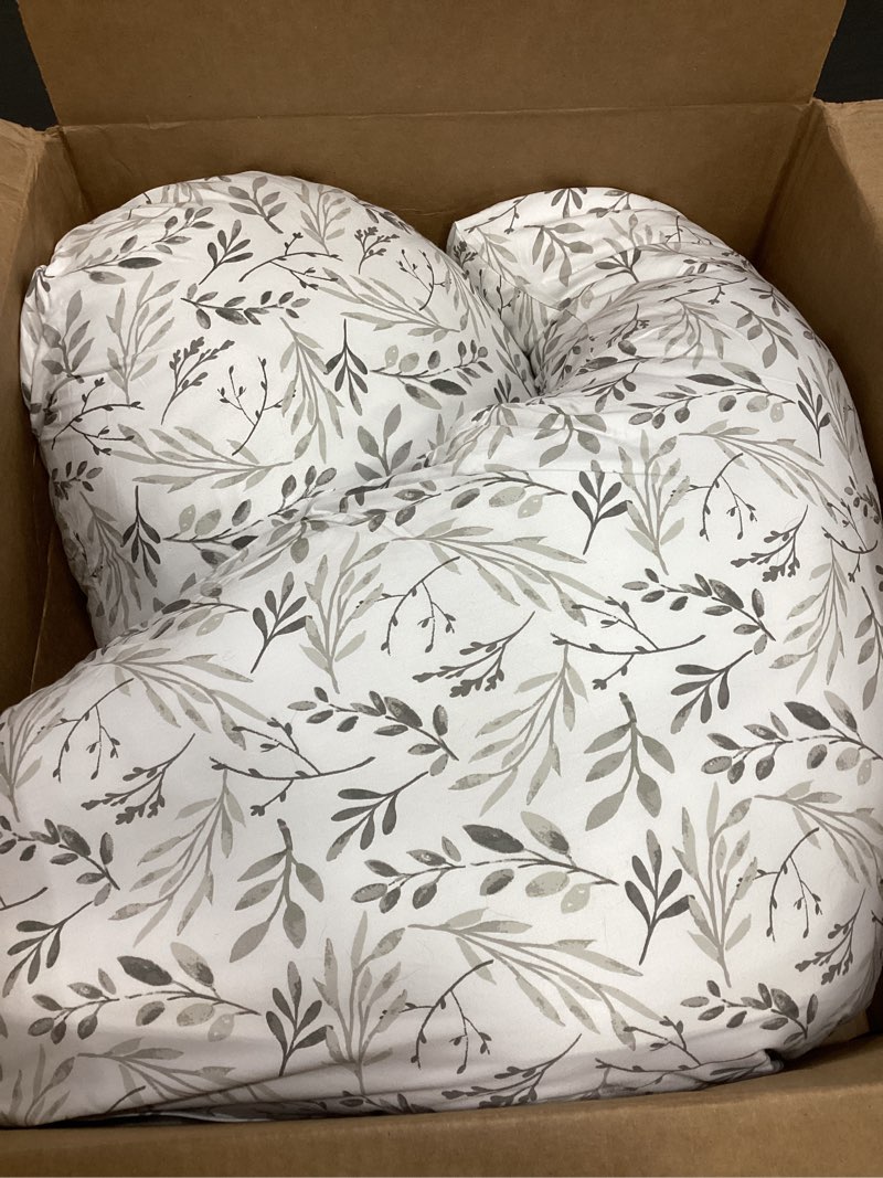 Condition photo showing As Is for Boppy Total Body Pregnancy Pillow, Gray Scattered Leaves, Supportive Pregnancy Body Pillow for Versatile Full Body Use, Contoured Shape at All Stages