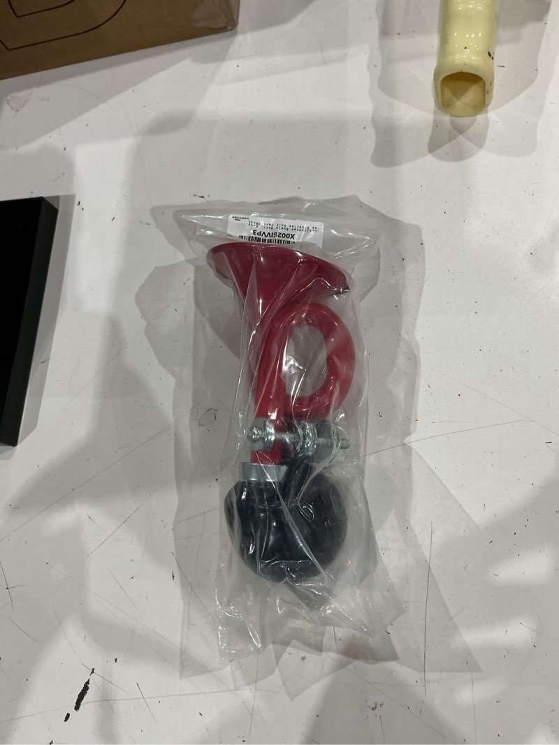 Condition photo showing New/Like New for coolrunner bugle horn, retro clown horn, kids bike horn, classic vintage metal twist loudspeaker siren hooter snail air horn for vehicles bicycles golf cart red