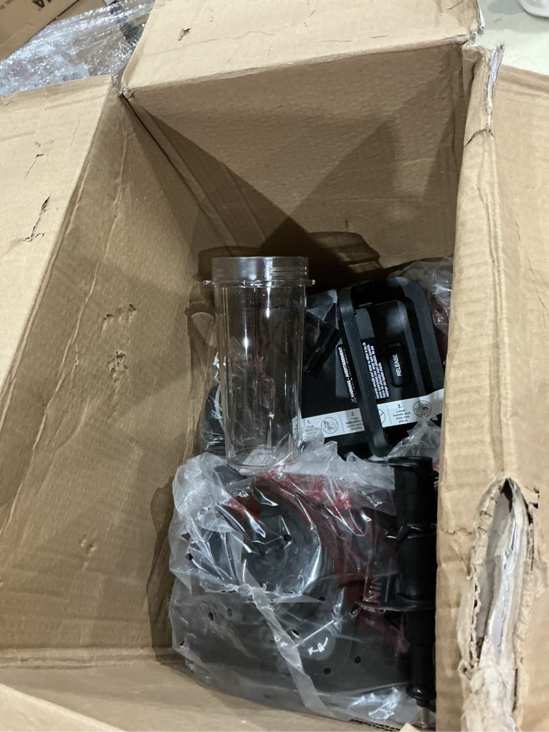 Condition photo showing As Is for ninja kitchen system | 8-cup food processor bowl & 72 oz. blender all-in-one | with (2) 16 oz. to-go cups | for smoothies, ice crushing, dough & more | 1500 watt | black | bl770 pitcher + bowl + (2) 16-oz. cups