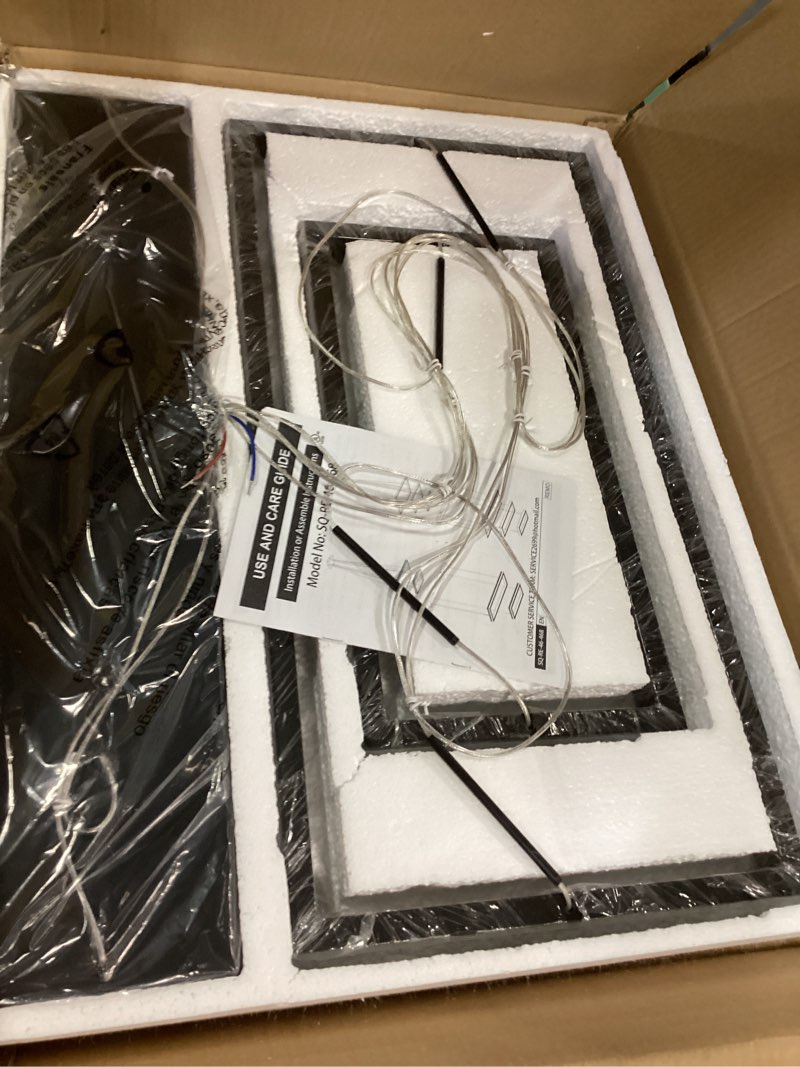 Condition photo showing New/Like New for 2 ring black modern led chandelier dimmable rectangular modern chandelier led pendant light adjustable ring light contemporary light fixtures for living room dining room kitchen black-rectangle-2ring-23.6"