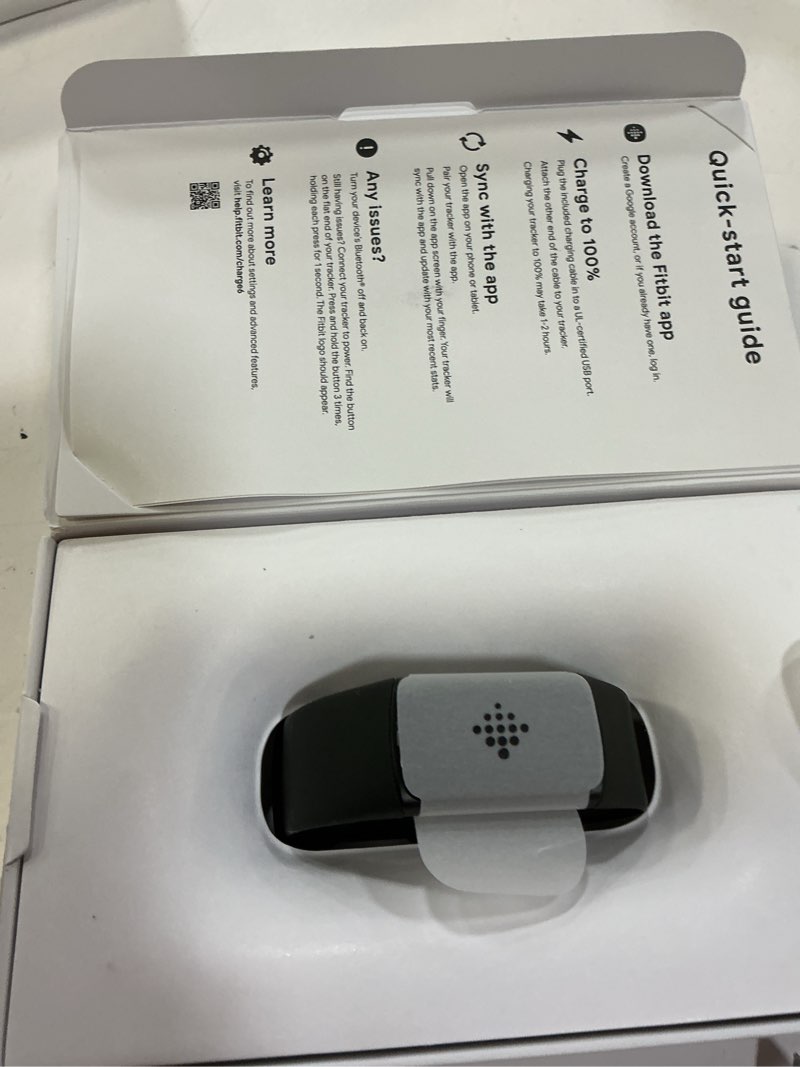 Condition photo showing Good Condition for fitbit charge 6 small fitness watch, black aluminum case with obsidian & frost white bands