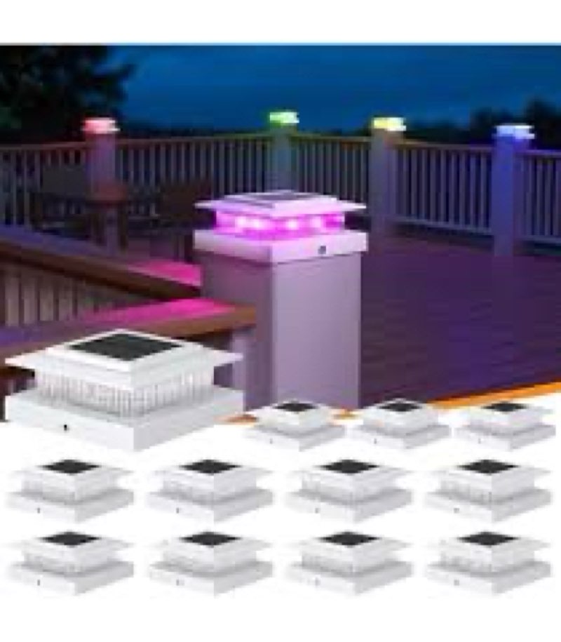 16Pack Solar Post Cap Lights - 8 RGB Color Changing Modes & Multicolor Flow, IP65 Waterproof - for 4