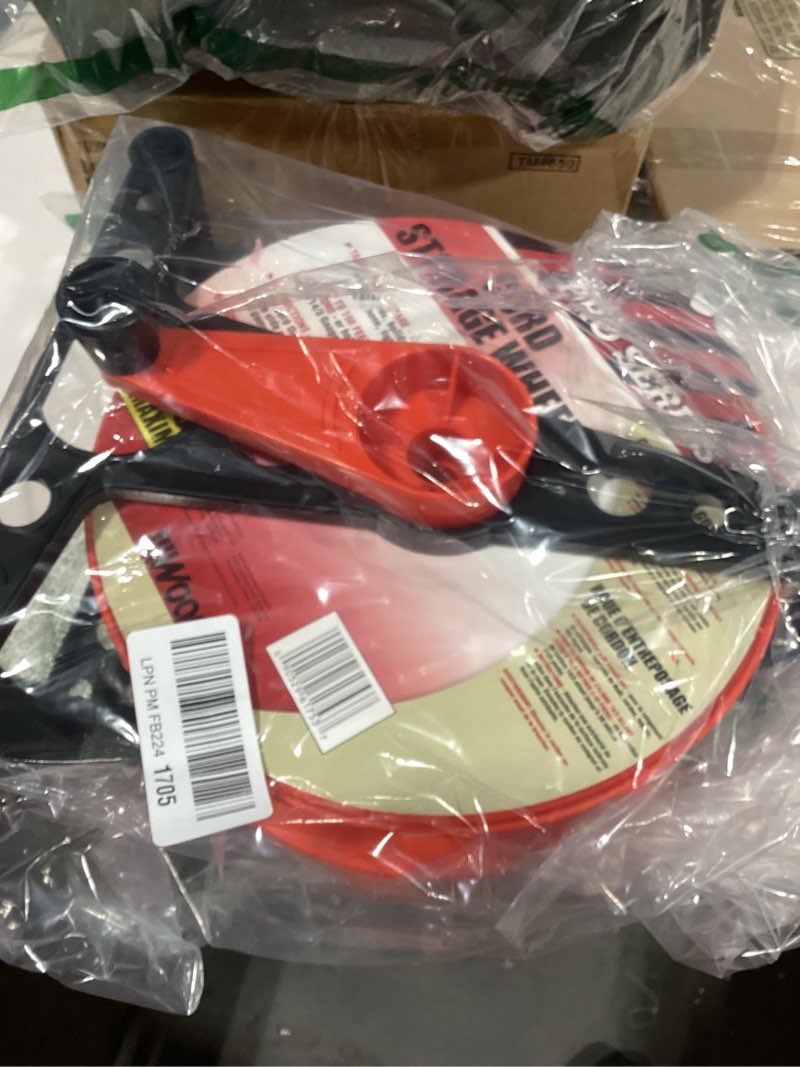 Condition photo showing Good Condition for Woods Extension Cord Storage Reel - Holds Up to 150 Feet of 16/3 or 125 Feet of 14/3 Gauge Cord - Tangle-Free Design for Indoor or Outdoor Use - Side-Mounted Crank - Red & Black 150 ft