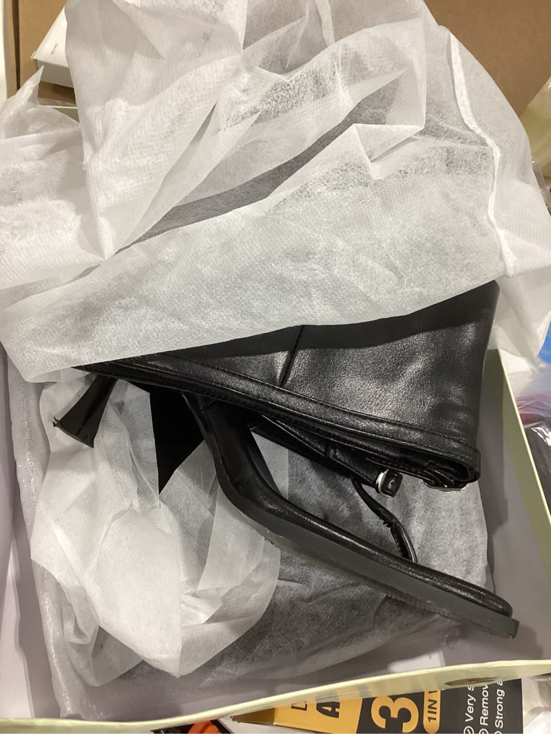 Condition photo showing As Is for richealnana women's open toe boots flip flop fold over knee high sandals stiletto high heel 8 black