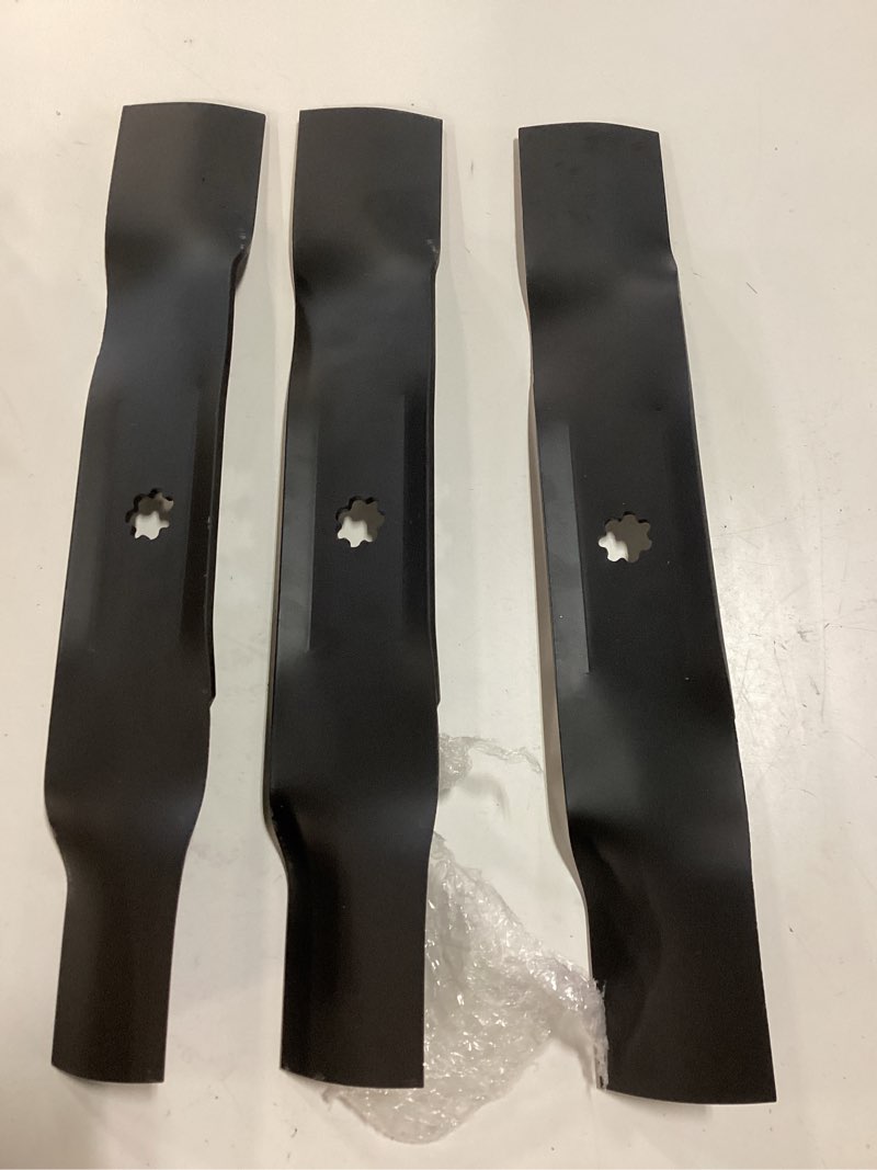 Condition photo showing New/Like New for 3pcs gx21784 blades fit for 48 inch deck lawn mower 3 in 1 blades compatible with john deere la140 la145 la155 la165 d140 d150 d160 replace oe am137757 am141035 gx21784 gx21786 gy20852