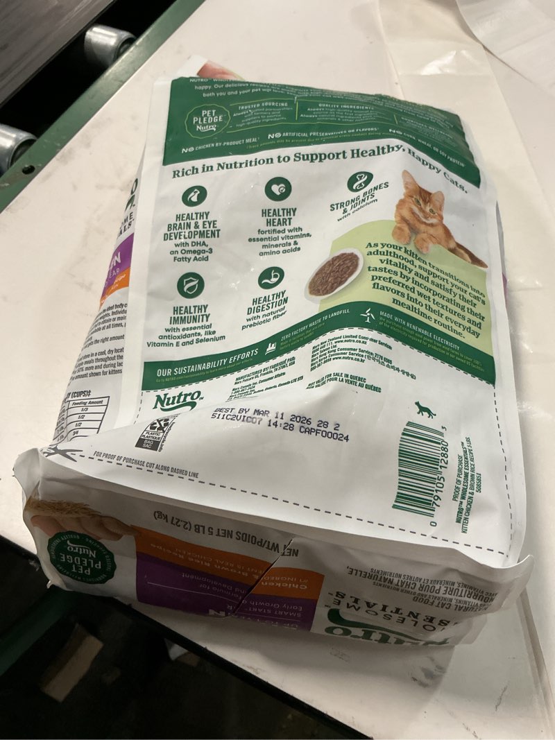 Condition photo showing As Is for (Best by Mar / 11 / 2026 ) Nutro Wholesome Essentials Natural Dry Cat Food Kitten Formula Chicken & Brown Rice, 5 lb. Bag Chicken 5 Pound (Pack of 1)