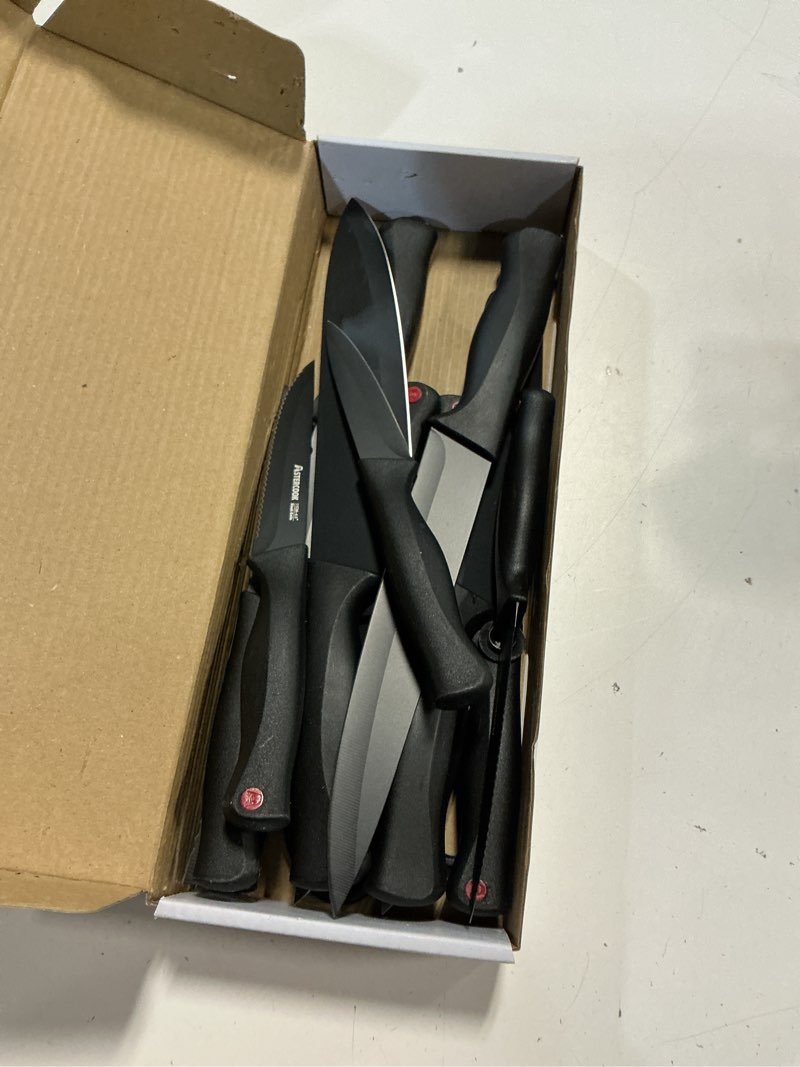 Condition photo showing Good Condition for knife set, astercook 15 pieces knife sets for kitchen with block, dishwasher safe kitchen knife set with built in sharpener block, german stainless steel knife block set, valentine's gift